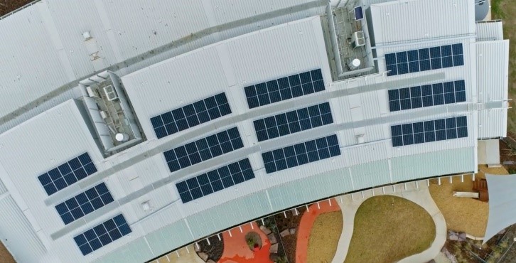 Roof of the school building with solar panels