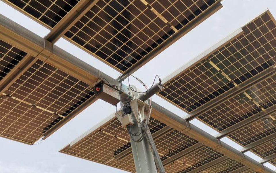 View from below a solar panel installation